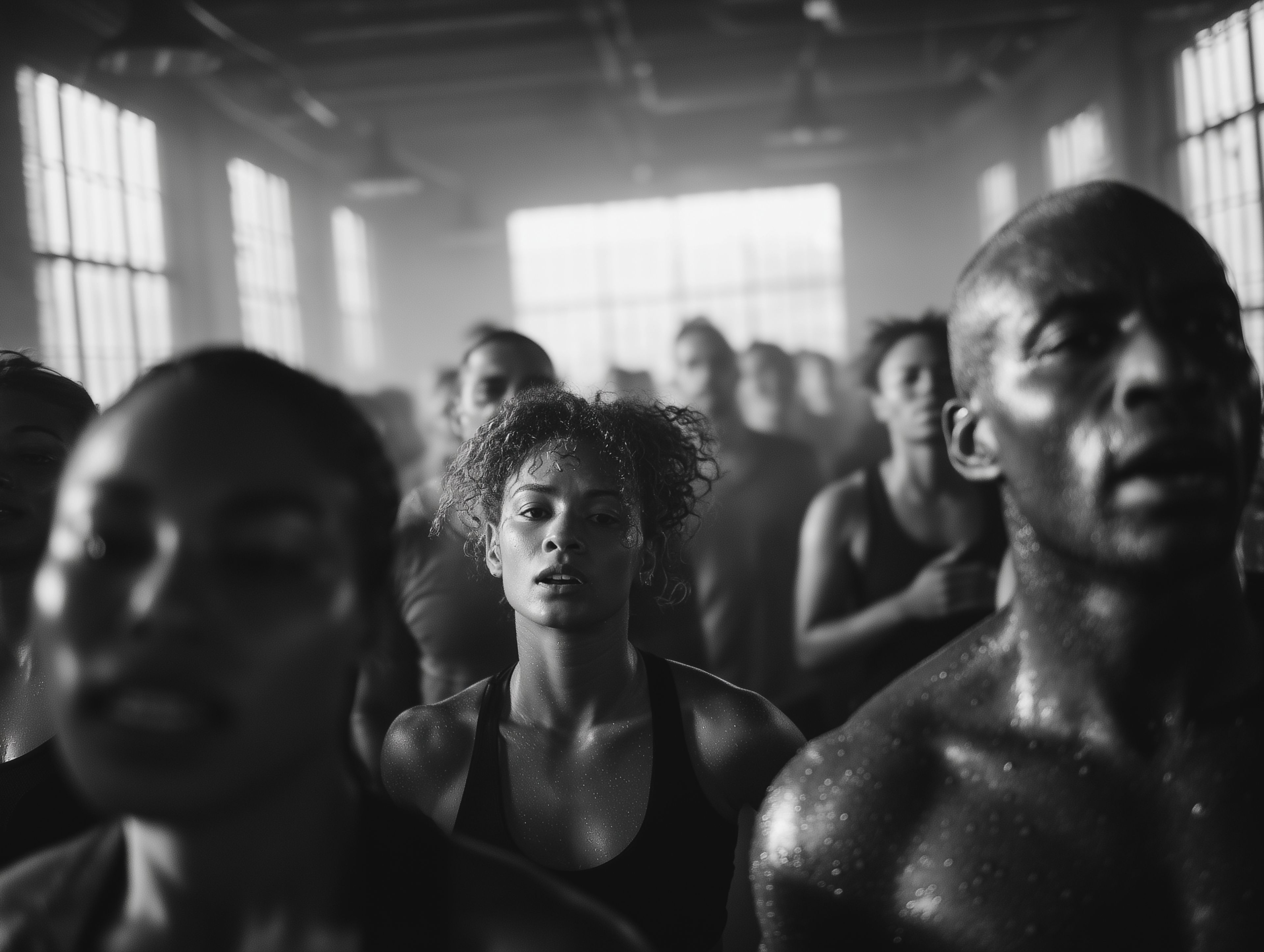 Group workout in a steamy gym